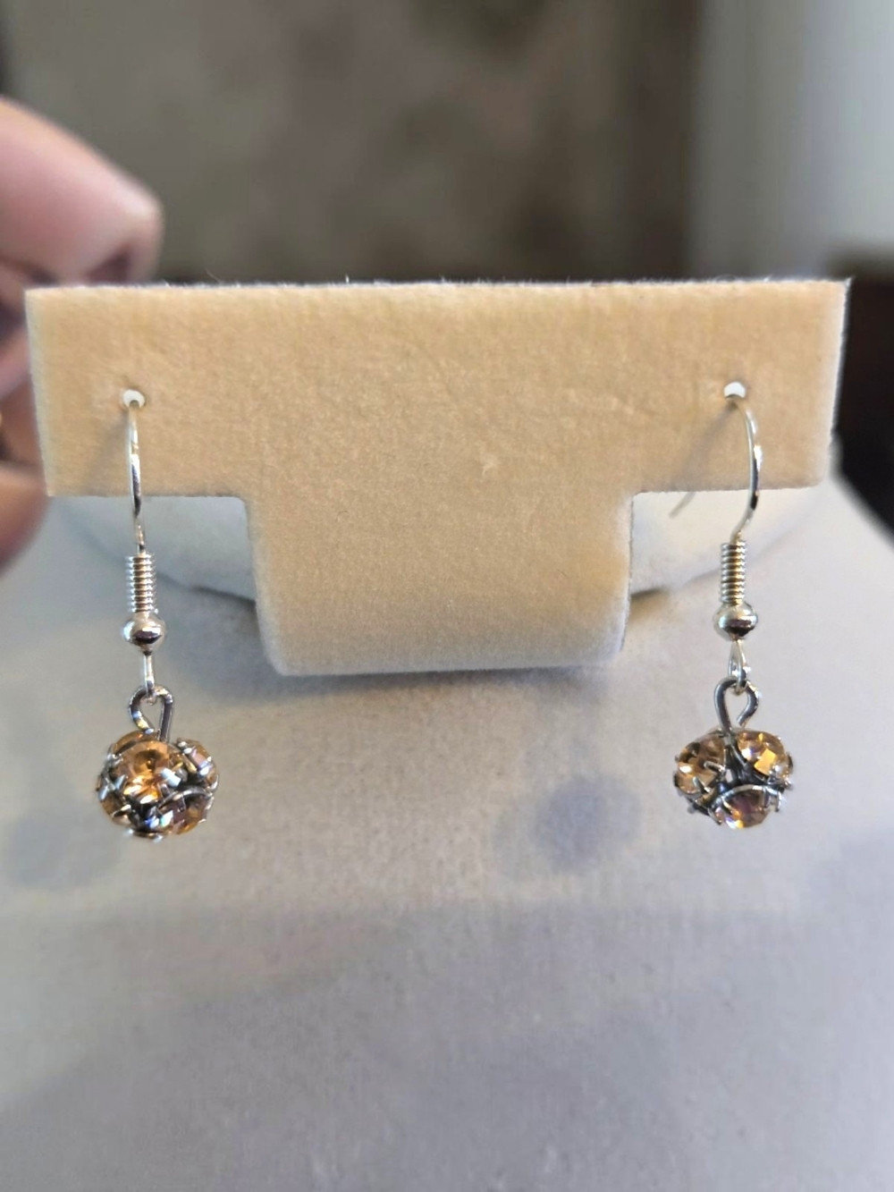 Silver Tone Hook Earrings with Champagne Crystal Drops